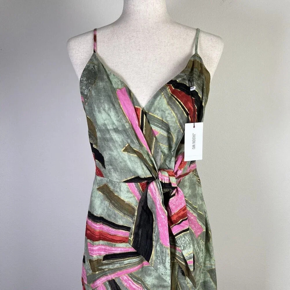 Jason Wu NWT Mini Sheath Dress Linen Blend Green Pink Tropical MSRP $425‎ - Picture 5 of 11